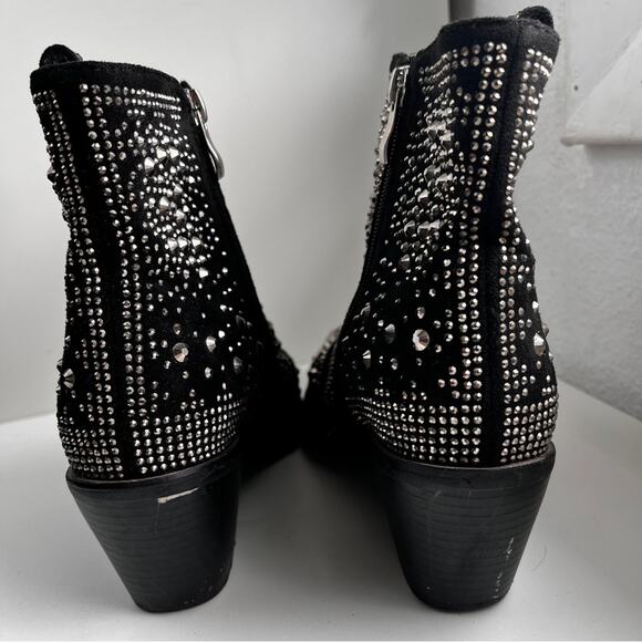 ISNOM Black Studded Rhinestone western Ankle Boots size 7 - Picture 5 of 13